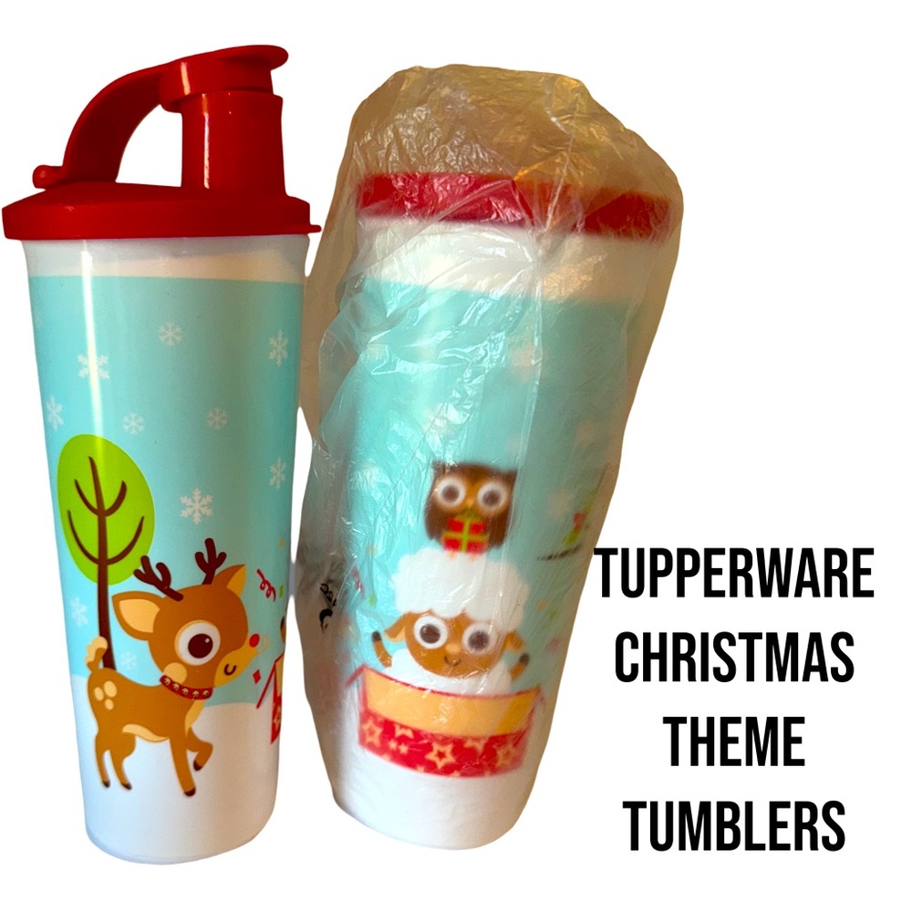 Tupperware Christmas Reindeer Tumbler Flurry Friends  with closable spout lids